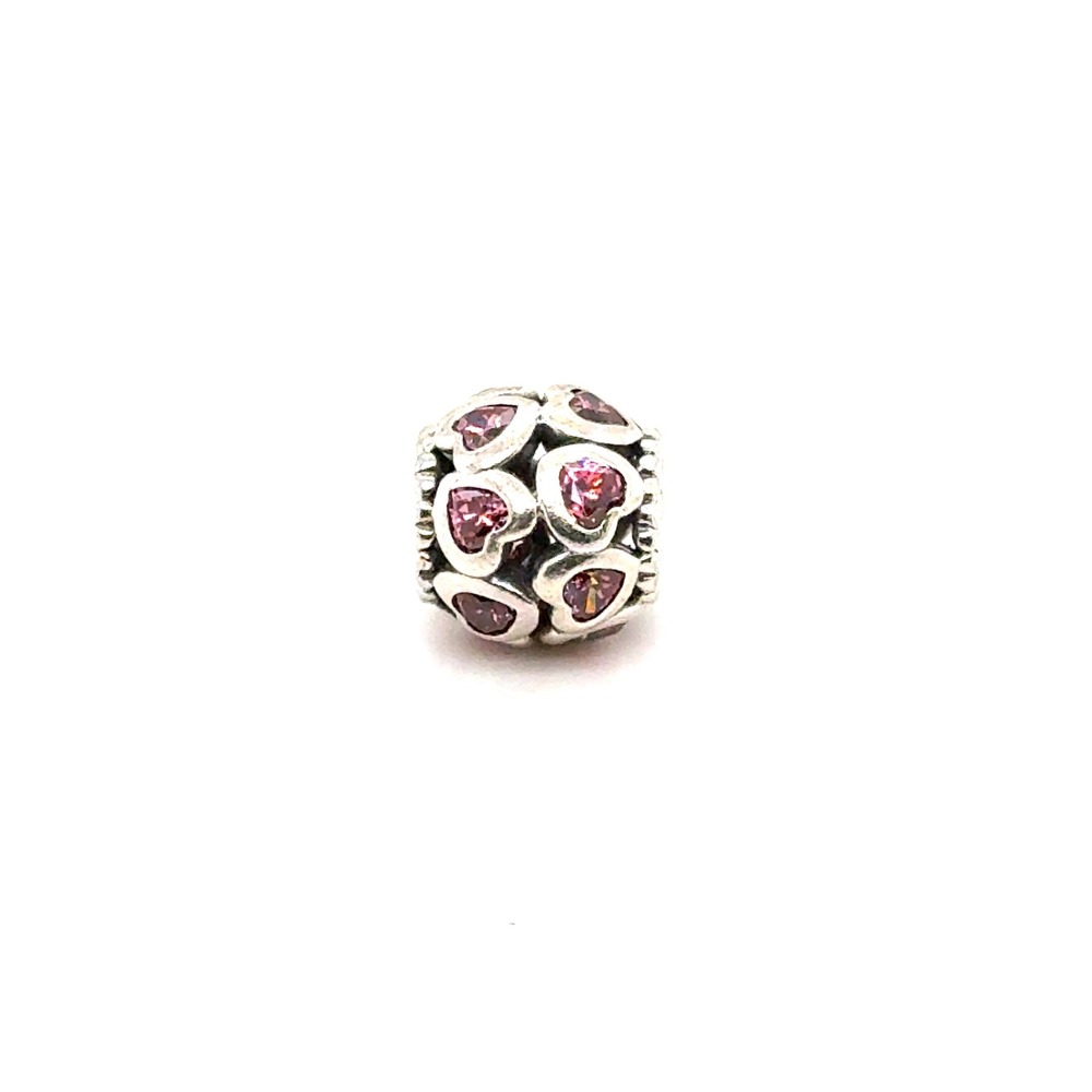Pandora Pink Hearts Openwork Charm 925 Sterling Silver Pink Cubic Zirconia Bead